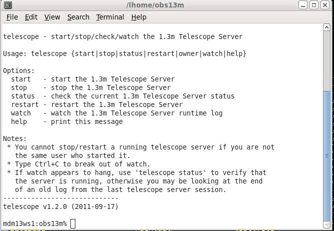 Telescope Status Screen Capture